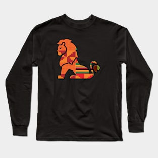 Lion Animal with African Kente Pattern Long Sleeve T-Shirt